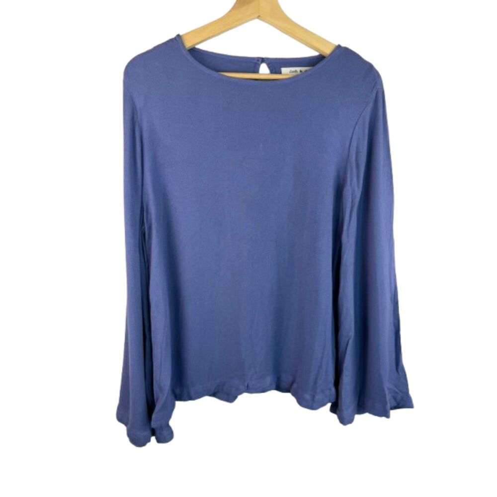 Anthropologie Cloth & Stone Boho Blue Blouse with Bell Sleeve Top Size M